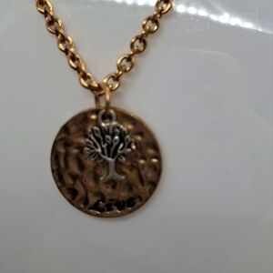 Tree "Live" pendant 18" Goldtone chain with extender